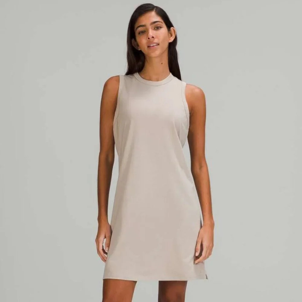 Lululemon Classic Fit Cotton Blend Sleeveless Dress Beige Raw Linen Size 4